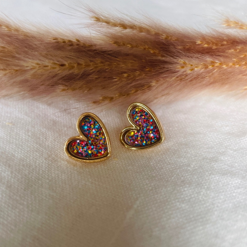 NWT Colorful Confetti Heart-Shaped Stud Earrings